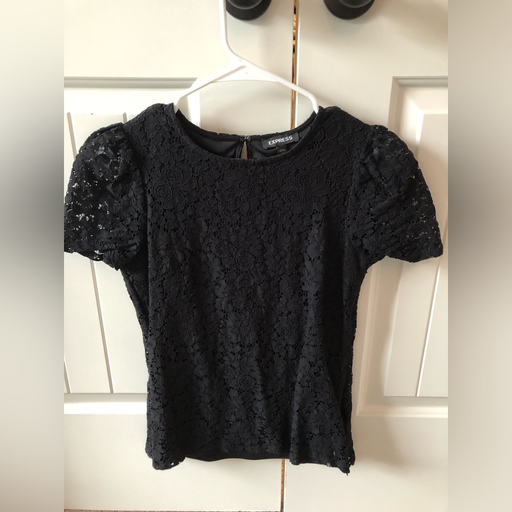 Express Black Lace short sleeve top Sz S
